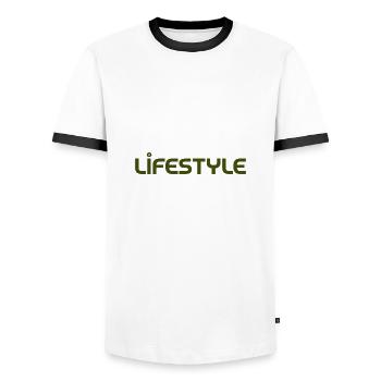 Lifestyle font design street fashion - Männer Kontrast-T-Shirt - Weiß/Schwarz - Vorne - AI Model Female 172 light (172cm) & AI Model Male 178 dark (178cm)