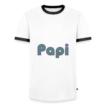 PAPY. FÊTE DES PÈRES. BONNE FÊTE PAPY. JE T'AIME. - T-shirt contrasté Homme - blanc/noir - Devant - AI Model Female 172 light (172cm) & AI Model Male 178 dark (178cm)