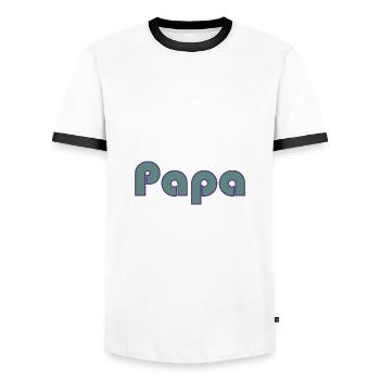 RETIREMENT. HAPPY RETIREMENT. HAPPY RETREAT - Men's Ringer Shirt - white/black - Front - AI Model Female 172 light (172cm) & AI Model Male 178 dark (178cm)