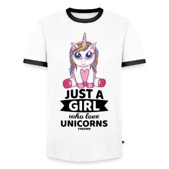 Just A Girl Who Love Unicorns - Männer Kontrast-T-Shirt - Weiß/Schwarz - Vorne - AI Model Female 172 light (172cm) & AI Model Male 178 dark (178cm)