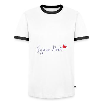 NOËL. ANNEE. ANNIVERSAIRE. RETRAITE. PAPA. MAMAM. - T-shirt contrasté Homme - blanc/noir - Devant - AI Model Female 172 light (172cm) & AI Model Male 178 dark (178cm)