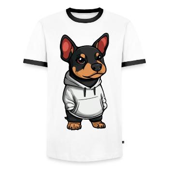 Doberman Hund Lustig - Männer Kontrast-T-Shirt - Weiß/Schwarz - Vorne - AI Model Female 172 light (172cm) & AI Model Male 178 dark (178cm)