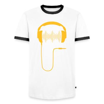Casque DJ de son club de musique plateau Parti - T-shirt contrasté Homme - blanc/noir - Devant - AI Model Female 172 light (172cm) & AI Model Male 178 dark (178cm)