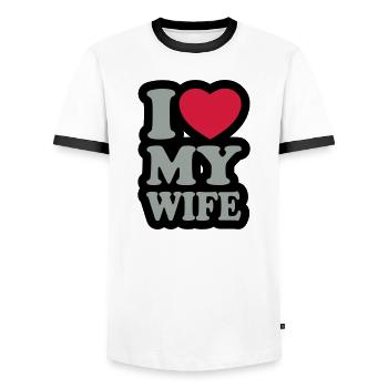 I love my wife - Men's Ringer Shirt - white/black - Front - AI Model Female 172 light (172cm) & AI Model Male 178 dark (178cm)