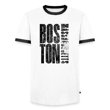 Boston Massachusetts Carte de la ville Conception typographique - T-shirt contrasté Homme - blanc/noir - Devant - AI Model Female 172 light (172cm) & AI Model Male 178 dark (178cm)