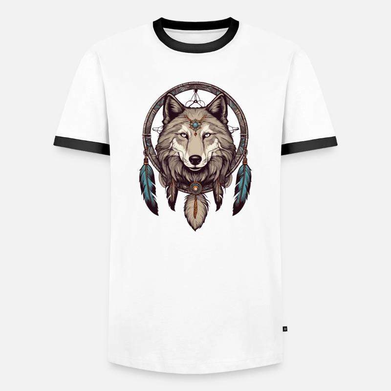 Traumfänger mit Wolf - Männer Kontrast-T-Shirt - Weiß/Schwarz