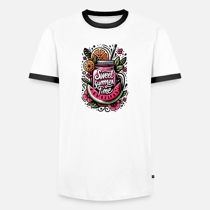 Summery fruit drinking bag - Men's Ringer Shirt - white/black