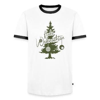 merry christmas fir spruce forest symbol logo - Men's Ringer Shirt - white/black - Front - AI Model Female 172 light (172cm) & AI Model Male 178 dark (178cm)