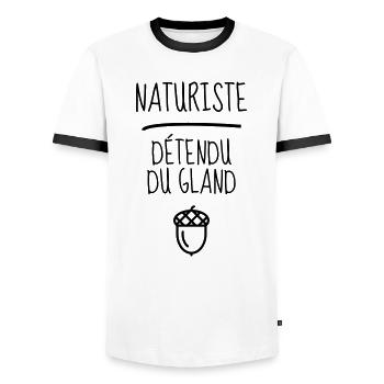 Naturisme / Naturiste / Nudisme / Nudiste - T-shirt contrasté Homme - blanc/noir - Devant - AI Model Female 172 light (172cm) & AI Model Male 178 dark (178cm)