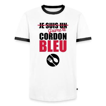 j'aime le cordon bleu - T-shirt contrasté Homme - blanc/noir - Devant - AI Model Female 172 light (172cm) & AI Model Male 178 dark (178cm)