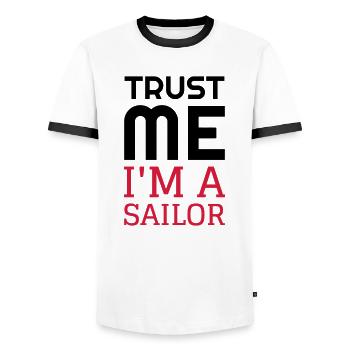 Seemann / Boot / Seebär / Segelboot - Männer Kontrast-T-Shirt - Weiß/Schwarz - Vorne - AI Model Female 172 light (172cm) & AI Model Male 178 dark (178cm)