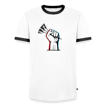 DartArt - Men's Ringer Shirt - white/black - Front - AI Model Female 172 light (172cm) & AI Model Male 178 dark (178cm)