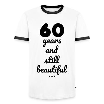 60 years and still beautiful - T-shirt contrasté Homme - blanc/noir - Devant - AI Model Female 172 light (172cm) & AI Model Male 178 dark (178cm)