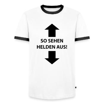 so sehen helden aus - Männer Kontrast-T-Shirt - Weiß/Schwarz - Vorne - AI Model Female 172 light (172cm) & AI Model Male 178 dark (178cm)
