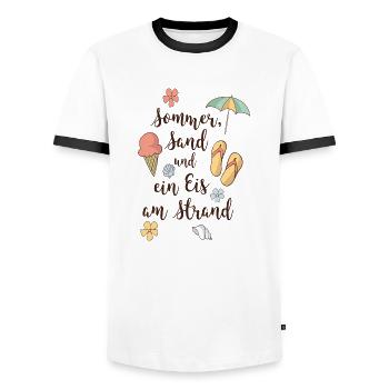 Strand - Männer Kontrast-T-Shirt - Weiß/Schwarz - Vorne - AI Model Female 172 light (172cm) & AI Model Male 178 dark (178cm)