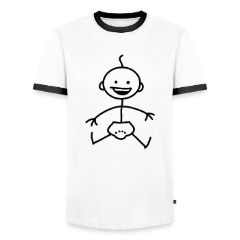 baby_stick_figure_1c - Men's Ringer Shirt - white/black - Front - AI Model Female 172 light (172cm) & AI Model Male 178 dark (178cm)