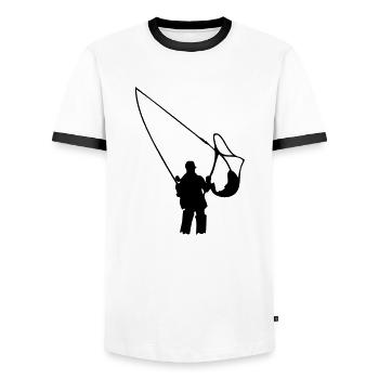 Fliegenfischen - Männer Kontrast-T-Shirt - Weiß/Schwarz - Vorne - AI Model Female 172 light (172cm) & AI Model Male 178 dark (178cm)