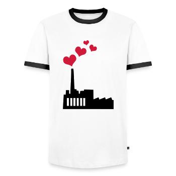 Love producing Plant - Men's Ringer Shirt - white/black - Front - AI Model Female 172 light (172cm) & AI Model Male 178 dark (178cm)