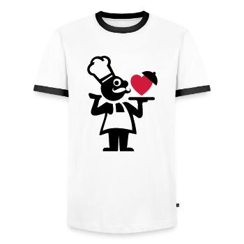 koch_mit_herz_f2 - Männer Kontrast-T-Shirt - Weiß/Schwarz - Vorne - AI Model Female 172 light (172cm) & AI Model Male 178 dark (178cm)