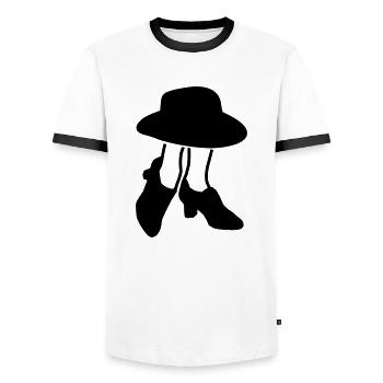 schuhmithut4 - Männer Kontrast-T-Shirt - Weiß/Schwarz - Vorne - AI Model Female 172 light (172cm) & AI Model Male 178 dark (178cm)