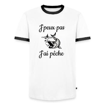 J'peux pas J'ai pêche - T-shirt contrasté Homme - blanc/noir - Devant - AI Model Female 172 light (172cm) & AI Model Male 178 dark (178cm)