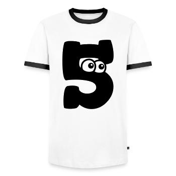 Lustige Nummer 5 mit Augen 5. Geburtstag Motiv - Männer Kontrast-T-Shirt - Weiß/Schwarz - Vorne - AI Model Female 172 light (172cm) & AI Model Male 178 dark (178cm)