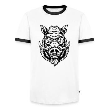 Wild boar - Men's Ringer Shirt - white/black - Front - AI Model Female 172 light (172cm) & AI Model Male 178 dark (178cm)