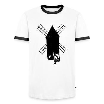Alte Windmühle Oland Schweden Sverige - Männer Kontrast-T-Shirt - Weiß/Schwarz - Vorne - AI Model Female 172 light (172cm) & AI Model Male 178 dark (178cm)