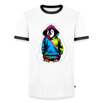 Cute penguin with colorful sweater - Men's Ringer Shirt - white/black - Front - AI Model Female 172 light (172cm) & AI Model Male 178 dark (178cm)