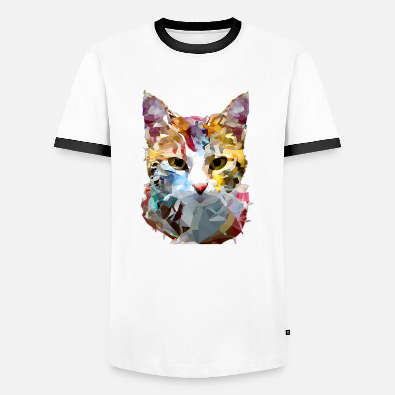 Abstract Polygon Geometric Cat - Men's Ringer Shirt - white/black