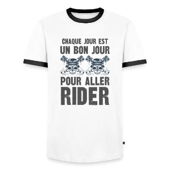 bon jour pour aller rider - T-shirt contrasté Homme - blanc/noir - Devant - AI Model Female 172 light (172cm) & AI Model Male 178 dark (178cm)