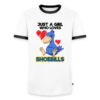 Shoebill Bird Ornithologist Forest I Gift - Men's Ringer Shirt - white/black - Front - AI Model Female 172 light (172cm) & AI Model Male 178 dark (178cm)