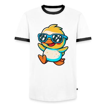Kawaii Cute Happy Colorful Duck with Sunglasses - Men's Ringer Shirt - white/black - Front - AI Model Female 172 light (172cm) & AI Model Male 178 dark (178cm)