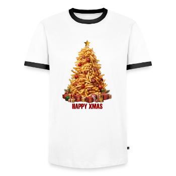 Pommes Frites Weihnachten - Männer Kontrast-T-Shirt - Weiß/Schwarz - Vorne - AI Model Female 172 light (172cm) & AI Model Male 178 dark (178cm)