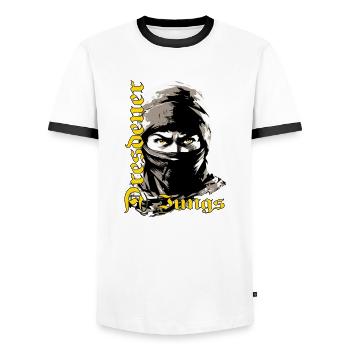 Dresdner Jungs Dresden T-Shirt Ultras Dresden - Männer Kontrast-T-Shirt - Weiß/Schwarz - Vorne - AI Model Female 172 light (172cm) & AI Model Male 178 dark (178cm)