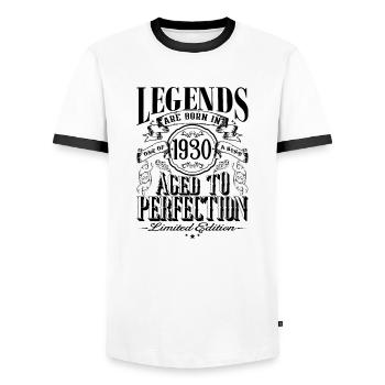 Vintage Né(e) un mois de 1930 anniversaire - T-shirt contrasté Homme - blanc/noir - Devant - AI Model Female 172 light (172cm) & AI Model Male 178 dark (178cm)