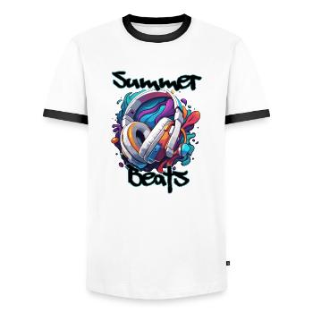 Headphones / Audio / Music / Sound / Cool - Men's Ringer Shirt - white/black - Front - AI Model Female 172 light (172cm) & AI Model Male 178 dark (178cm)