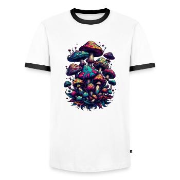 Psychedelic Mushroom Magic - Men's Ringer Shirt - white/black - Front - AI Model Female 172 light (172cm) & AI Model Male 178 dark (178cm)