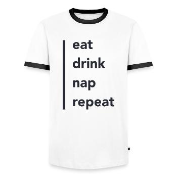 Eat Drink Nap - Men's Ringer Shirt - white/black - Front - AI Model Female 172 light (172cm) & AI Model Male 178 dark (178cm)
