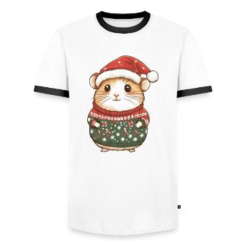 Hamster Christmas - Men's Ringer Shirt - white/black - Front - AI Model Female 172 light (172cm) & AI Model Male 178 dark (178cm)