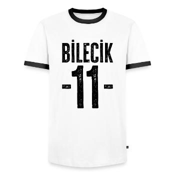 Bilecik 11 – Stolz auf Geschichte und Tradition - Männer Kontrast-T-Shirt - Weiß/Schwarz - Vorne - AI Model Female 172 light (172cm) & AI Model Male 178 dark (178cm)