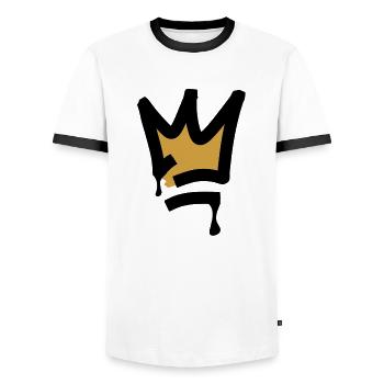 Krone4 - Men's Ringer Shirt - white/black - Front - AI Model Female 172 light (172cm) & AI Model Male 178 dark (178cm)