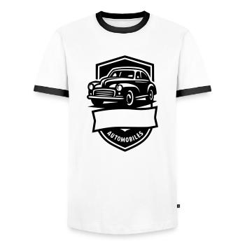 Oldtimer Automobil - Männer Kontrast-T-Shirt - Weiß/Schwarz - Vorne - AI Model Female 172 light (172cm) & AI Model Male 178 dark (178cm)