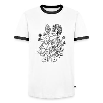 champignons - T-shirt contrasté Homme - blanc/noir - Devant - AI Model Female 172 light (172cm) & AI Model Male 178 dark (178cm)