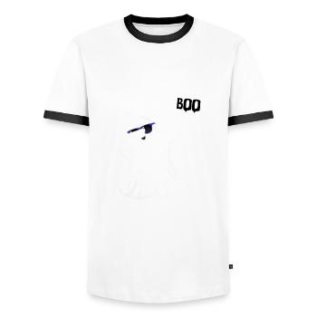 Stay Spooky Geist Dab Boo Halloween Kostüm - Männer Kontrast-T-Shirt - Weiß/Schwarz - Vorne - AI Model Female 172 light (172cm) & AI Model Male 178 dark (178cm)