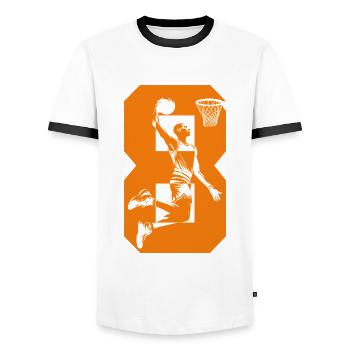 NUMMER 8 BASKETBALL 8. GEBURTSTAG - Männer Kontrast-T-Shirt - Weiß/Schwarz - Vorne - AI Model Female 172 light (172cm) & AI Model Male 178 dark (178cm)