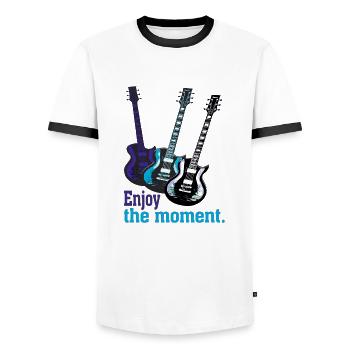 Guitares électriques avec dire Profitez du moment. - T-shirt contrasté Homme - blanc/noir - Devant - AI Model Female 172 light (172cm) & AI Model Male 178 dark (178cm)