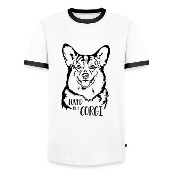 Aimé par un chien Corgi Welsh Corgi Wilsigns - T-shirt contrasté Homme - blanc/noir - Devant - AI Model Female 172 light (172cm) & AI Model Male 178 dark (178cm)