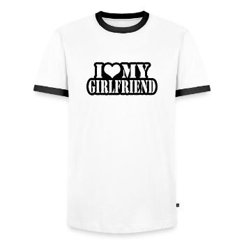 I love my girlfriend - T-shirt contrasté Homme - blanc/noir - Devant - AI Model Female 172 light (172cm) & AI Model Male 178 dark (178cm)