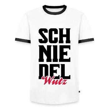 schniedelwutz penis lustig - Männer Kontrast-T-Shirt - Weiß/Schwarz - Vorne - AI Model Female 172 light (172cm) & AI Model Male 178 dark (178cm)
